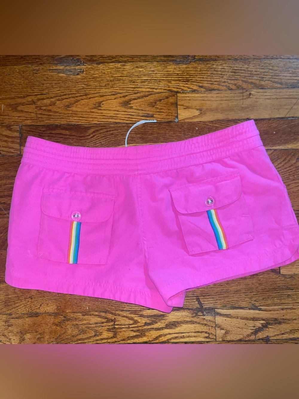 Roxy Pink Elastic Waist Shorts with Rainbow Pocket Trim
